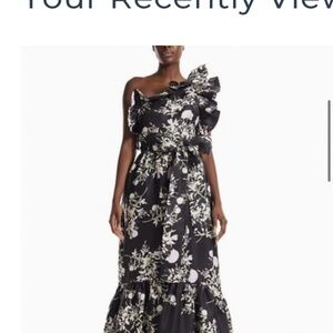 Black floral one-shoulder dress